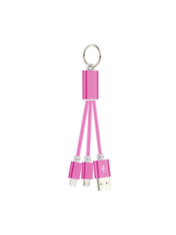 iPhone 6S-Micro USB 2 si 1 Arada Anahtarlık USB Kablo Pembe…