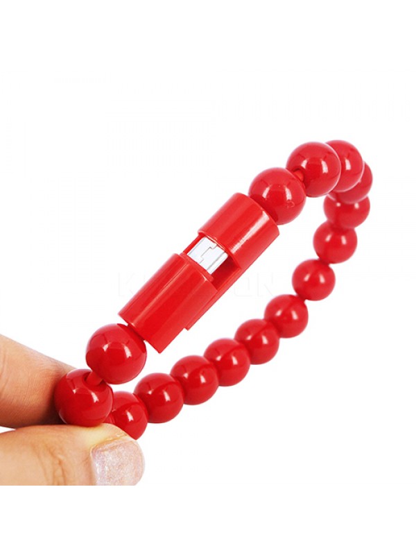 Micro USB Boncuk Bileklik USB Data Kablosu Kırmızı…